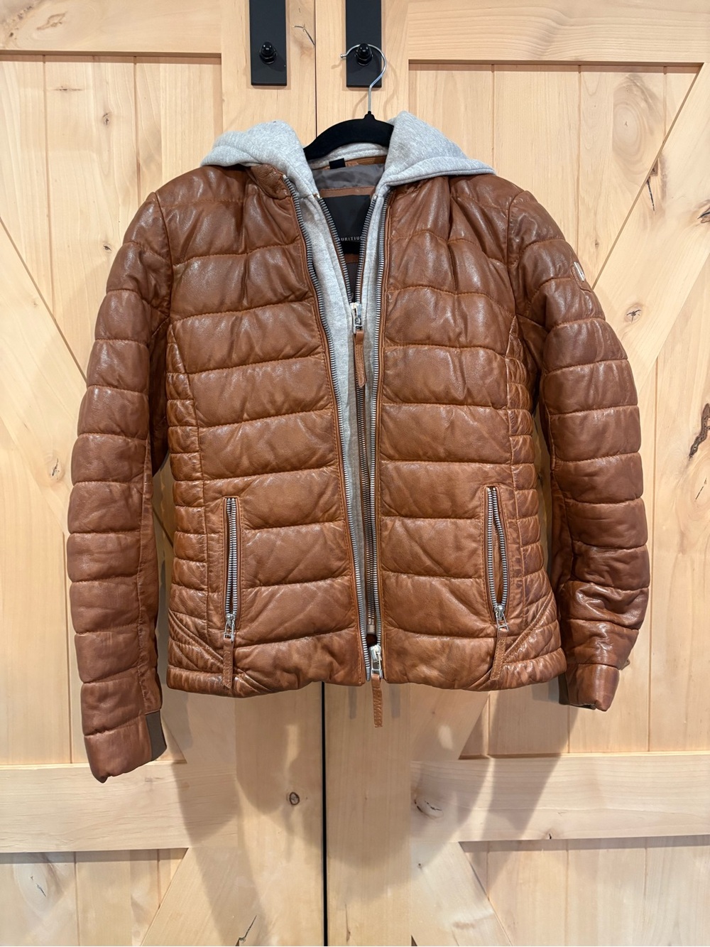 Women’s Quilted 100% Lamb Leather Jacket with Removable Hood Insert